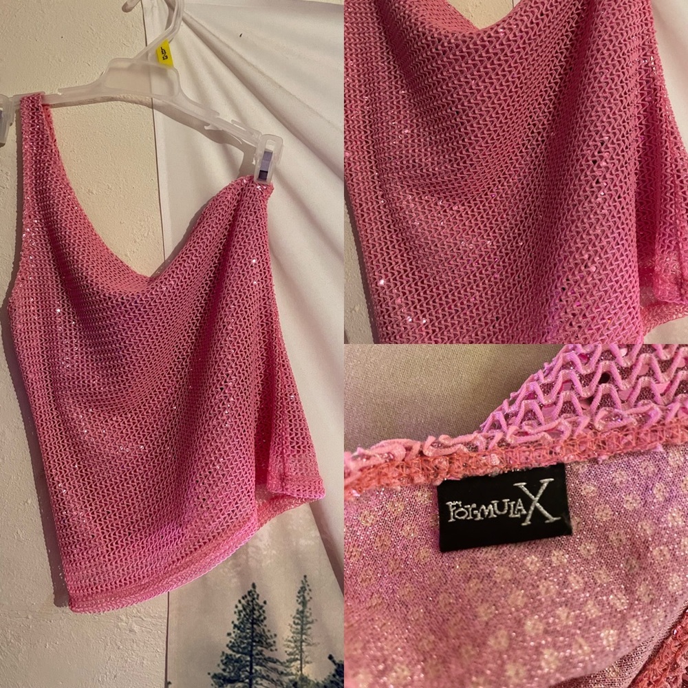 90’s Formula X One Shoulder Sequined Tank